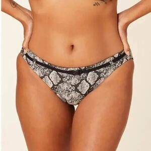 NWT Andie Riviera Snakeskin Print Belted Bikini Bottom Medium Rise M Black Cream